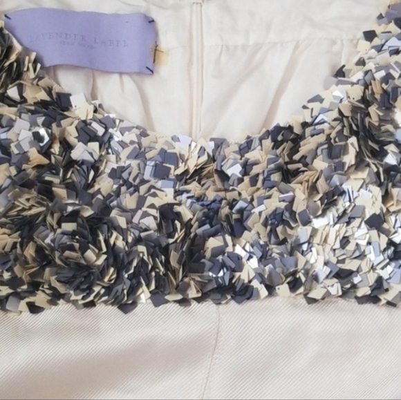 Vera Wang Lavender Label Embellish Trim Silk Sequin Confetti Ivory Yolk Dress 0 - Picture 3 of 16